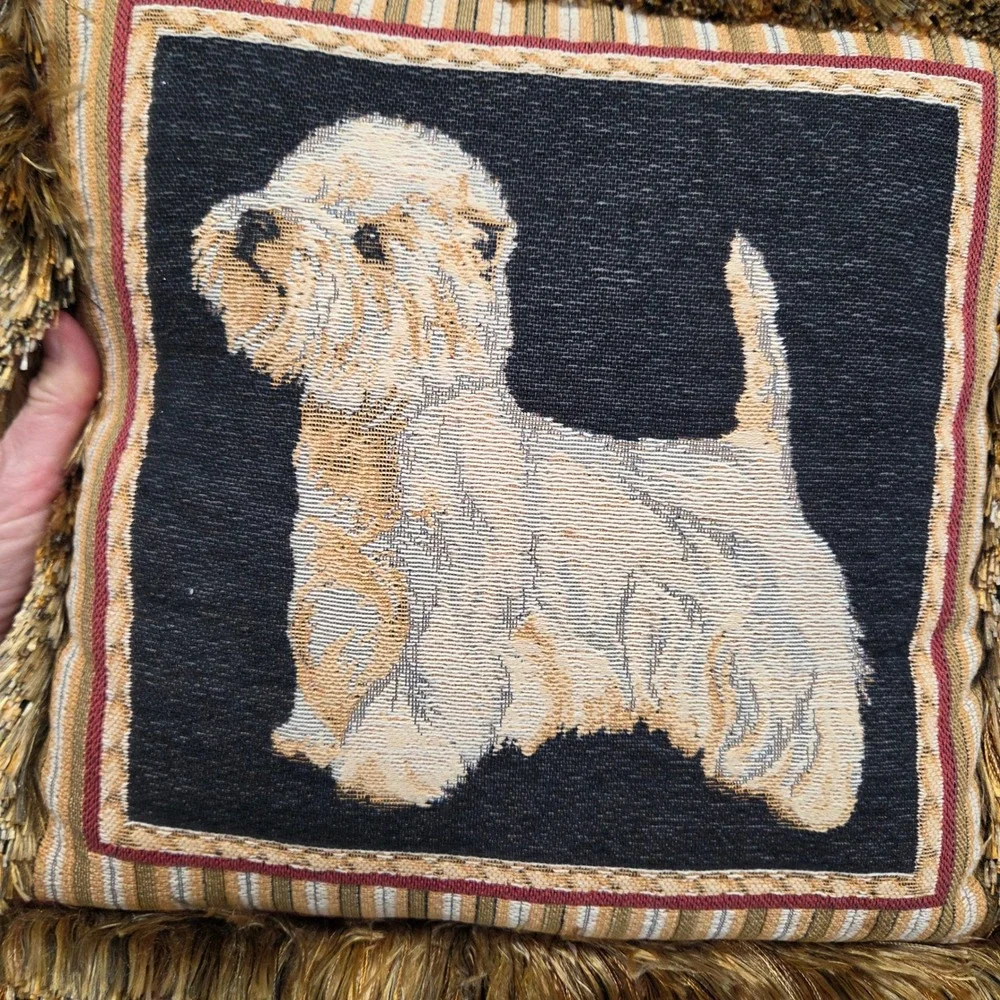 Vintage Westie Dog Tapestry Throw Pillow Fringe Trim West Highland Terrier 14x13